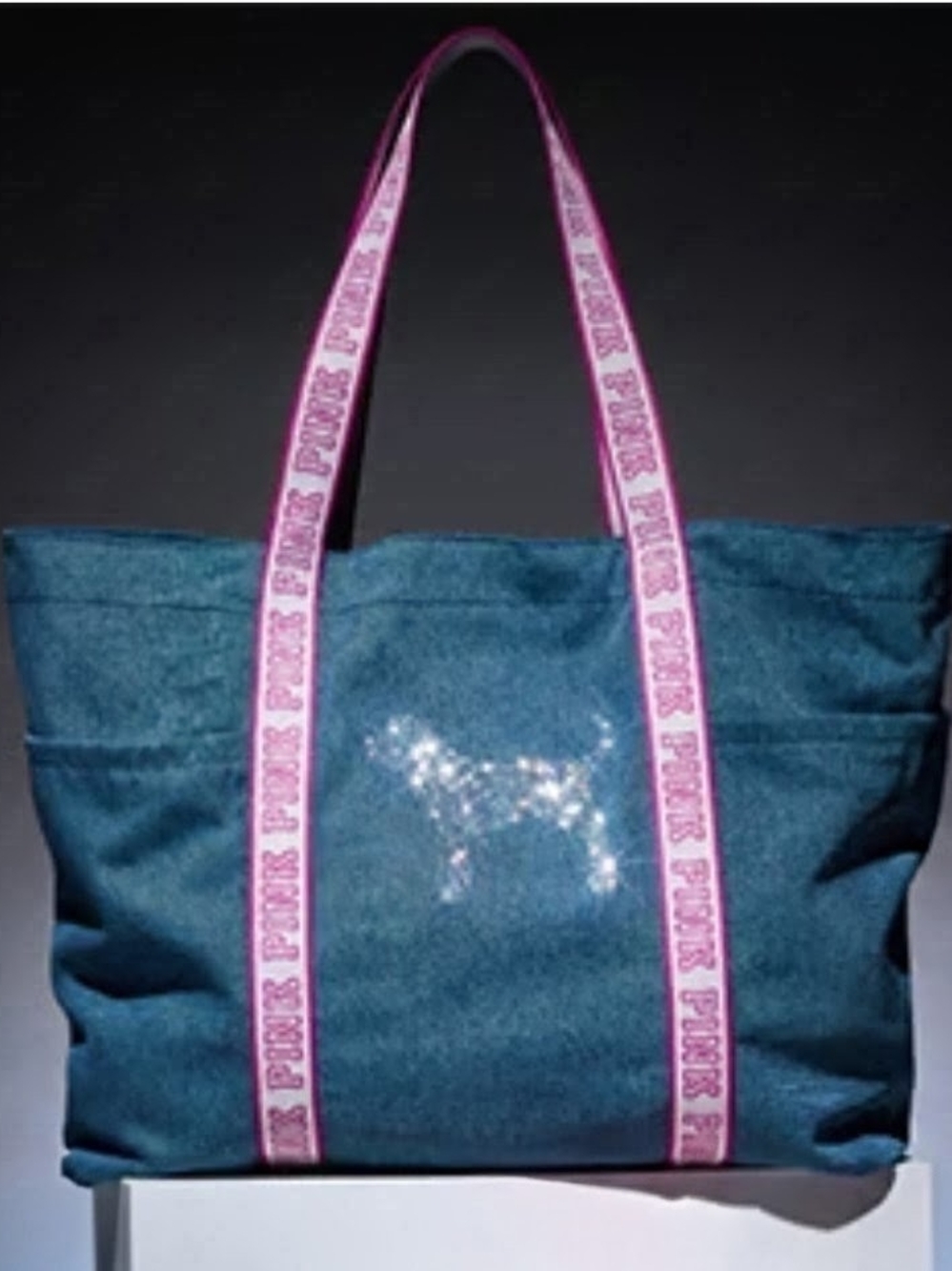 PINK Victoria's Secret Denim Tote Bag with Pink Logo Straps
